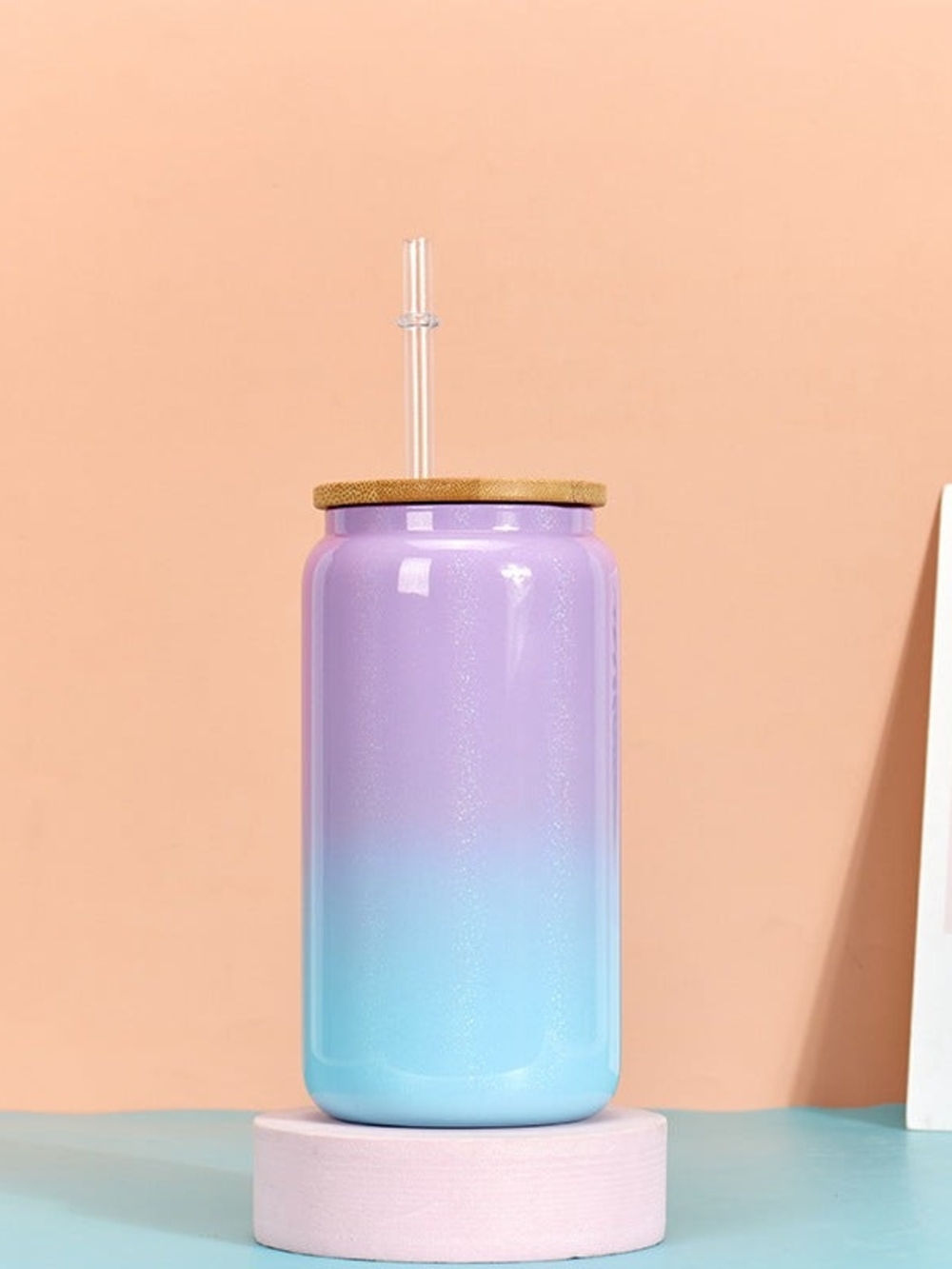 Sparkly Purple to Blue Insulated Tumbler with Straw